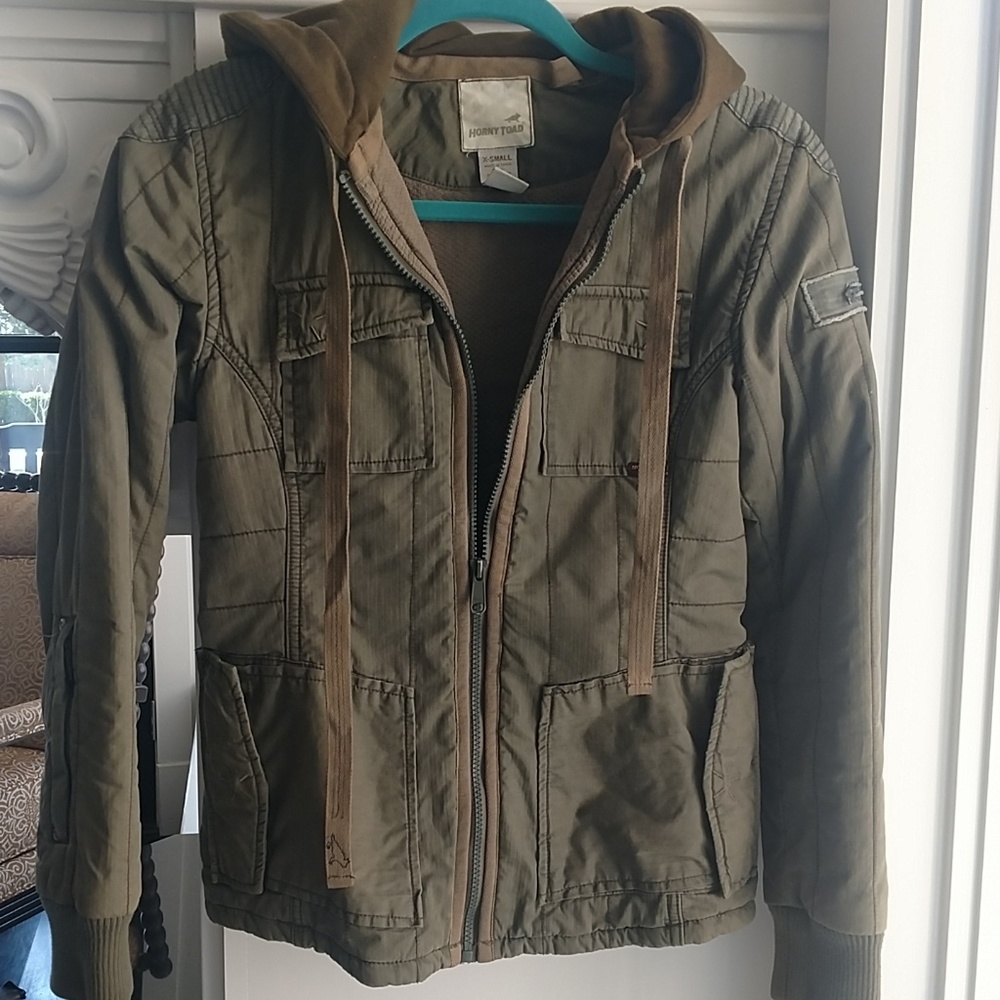 Horny Toad lined Army Cargo Hoodie Jacket